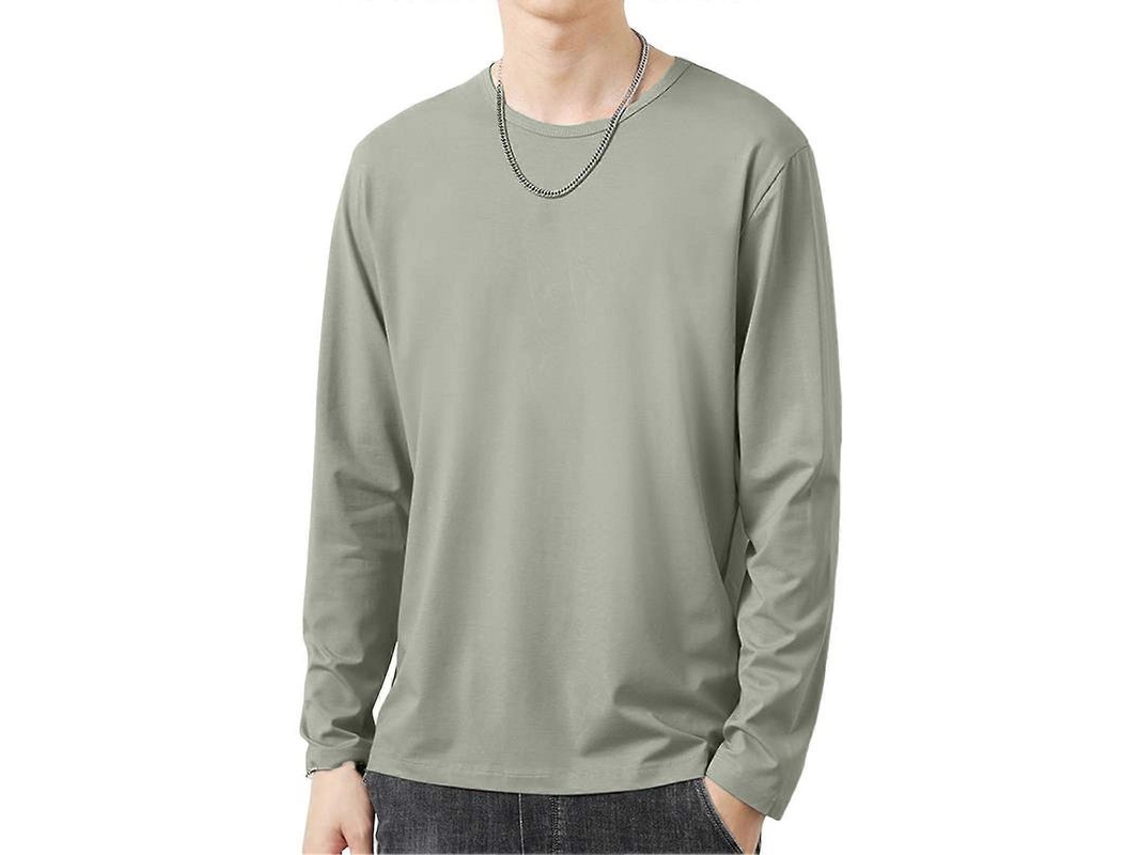 Camiseta Masculina Com Gola Redonda E Mangas Longas Para Outono E Inverno, Tecido De Poliéster, Slim, Cor Solida, Tamanho 2xl, Verde