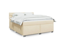 Cama Box Spring Con Colchón Tela Color Crema 180x200 Cm