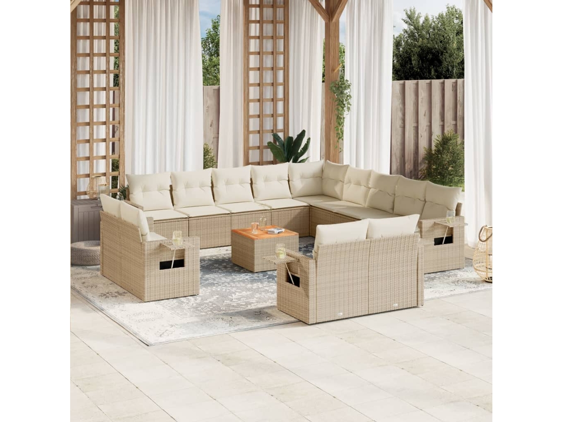 Conjunto de sofá de jardín de 14 piezas con cojines, mimbre sintético beige, Dkd Home Decor