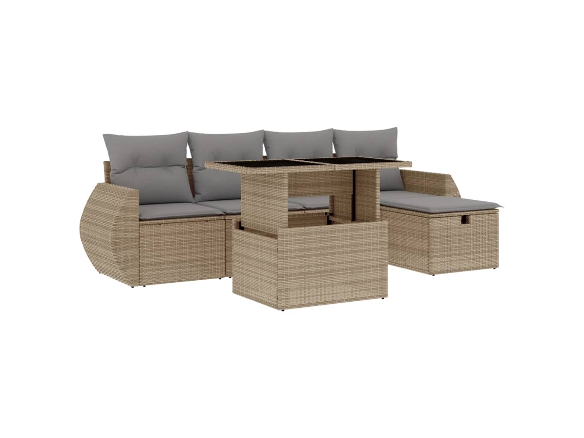 Conjunto 6 de sofás jardín con cojines VIDAXL ratán sintético beige