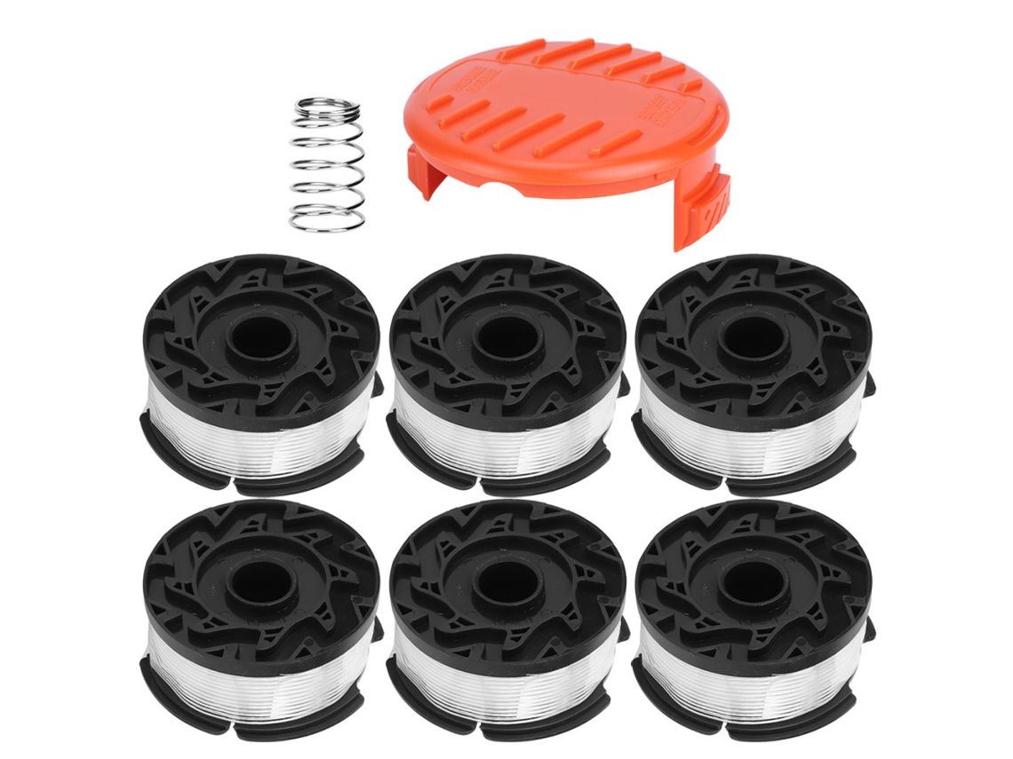 Carrete de cortacésped de 6 piezas con cubierta, accesorios de repuesto para Blackdecker AF100
