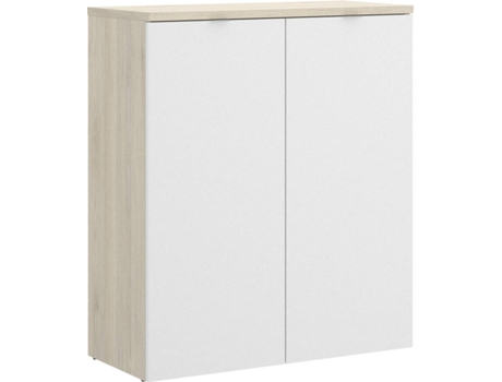 Armario Bajo de Escritorio 2 Puertas DKIT Rox (Natural/Blanco Brillo - 96x79x40 cm)