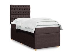 Cama Box Spring Con Colchón Tela Marrón Oscuro 90x190 Cm