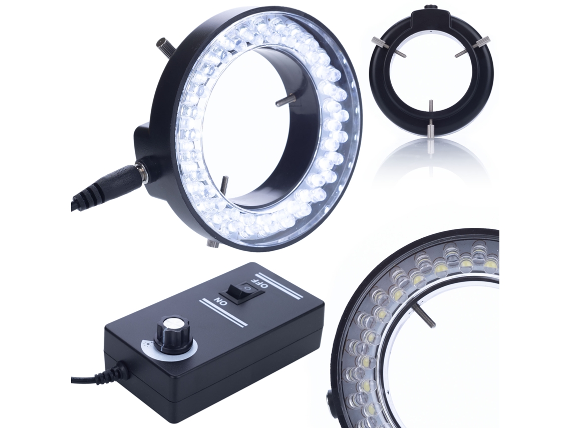 Iluminador de microscopio ajustable 56xLED – Luz fría y uniforme | Regulador de intensidad | Fuente de alimentación