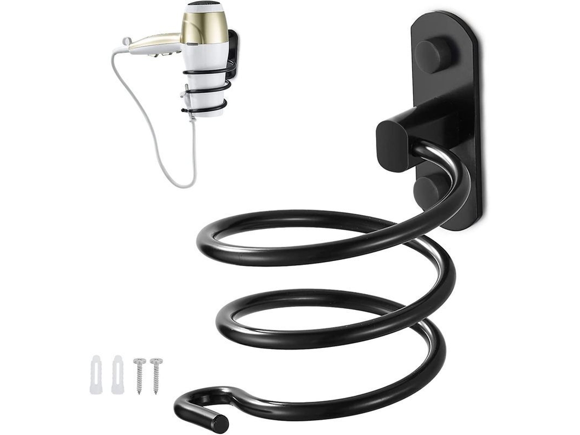 Soporte De Pared Para Secador De Pelo Con Orificios Pretaladrados, De Acero Inoxidable, Para Uso En Hoteles Y Baños - Negro