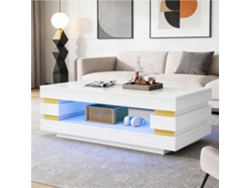 Mesa De Centro De 100x50x35 Cm Con Iluminación Led Calada, Tablero De Partículas Blanco.