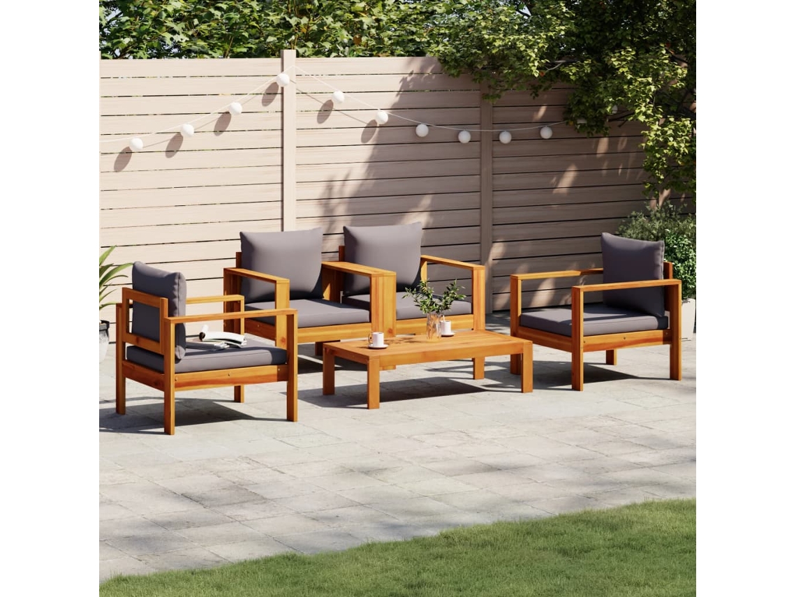 Conjunto de sofás de jardín de 5 piezas DKD Home Decor con cojines de acacia maciza
