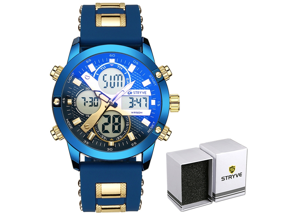 Reloj Deportivo Multifuncional Resistente Al Agua (dorado Y Azul) Con Calendario, Cronógrafo Y Pantalla Luminosa.