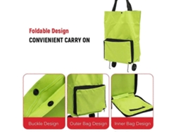 Carrito de compra plegable con ruedas, bolsa de compra reutilizable y plegable para viajes, verde. GOKOCO