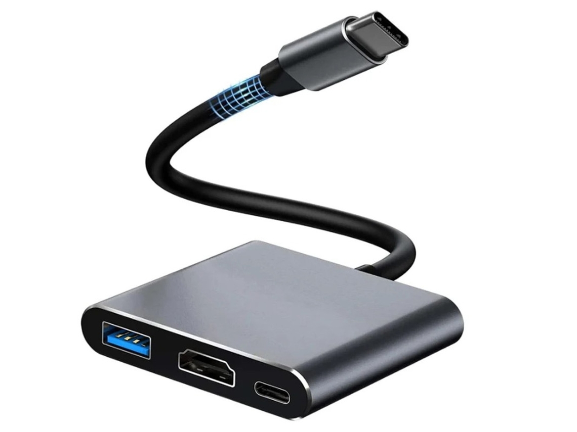 Adaptador multipuerto USB C a HDMI con salida 4K, puerto de carga rápida USB C PD100W y puerto USB 3.0 gris Yizhood