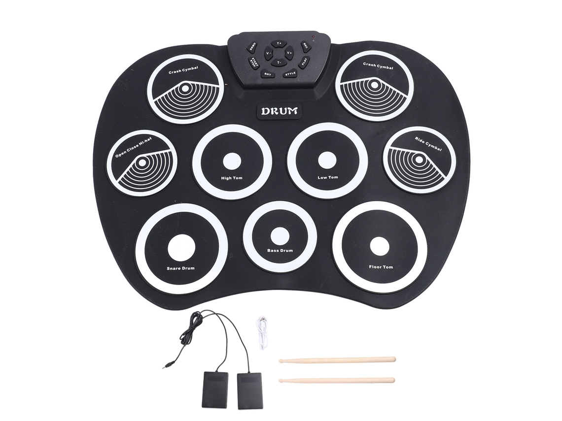Ats-batsería Electrónica Portátil Usb Silicona 9 Pad Roll Up Con Pedal Y Baquetas Para Practicar