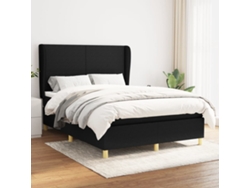 Cama Box Spring Con Colchón Tela Negro 140x190 Cm