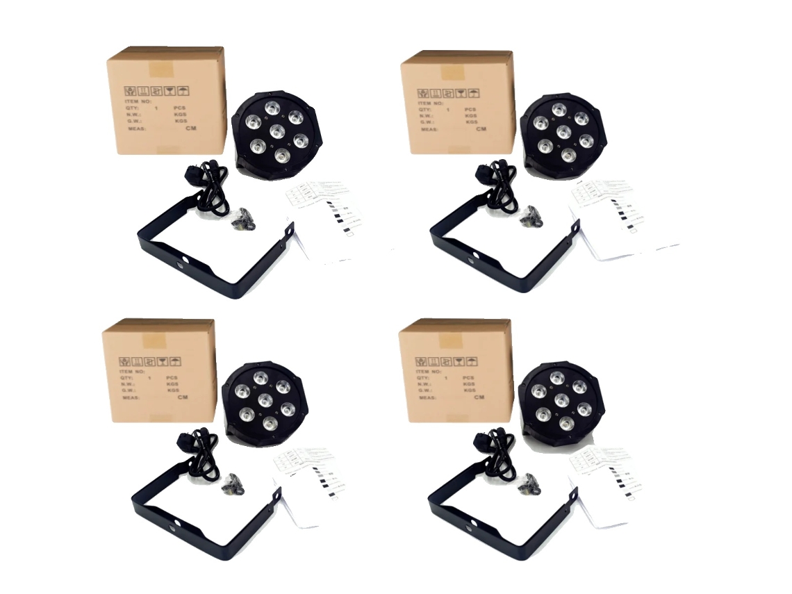 Iluminación LED de escenario, 4 unidades Slimpar, RGBWA UV, control DMX, 7 LED RGBW (4 unidades), enchufe UE OEM
