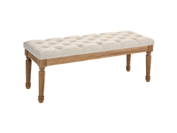 Banco Tapizado En Lino Con Patas De Madera Color Crema, 120x41x48cm