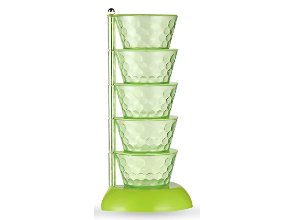 Recipiente de plástico giratorio de 360° con 5 capas y placas para atemperar alimentos y cocinar de forma ecológica.