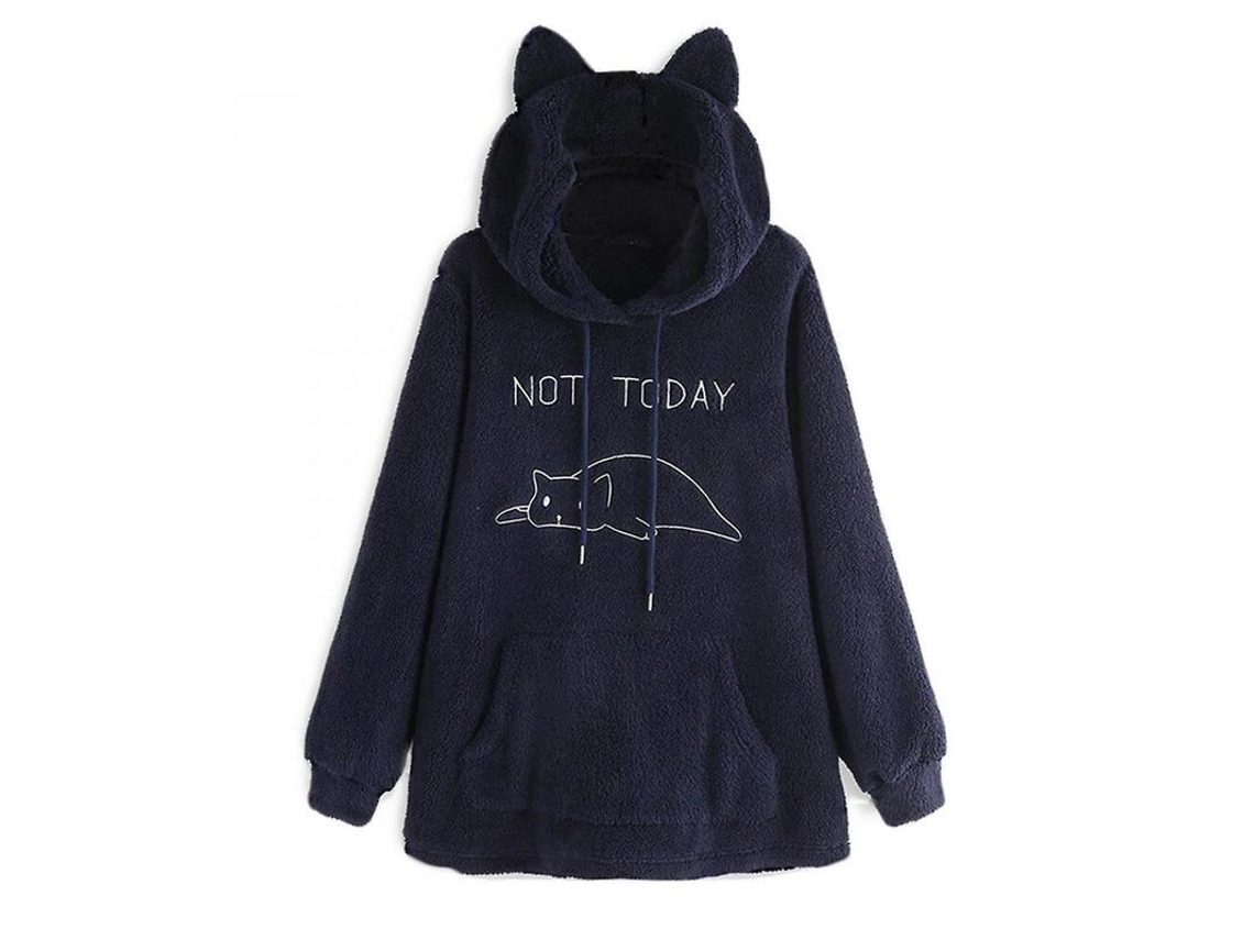 Sudadera Extragrande Para Mujer Con Orejas De Gato, Otoño/invierno, Poliéster, Azul Marino, Zxr M