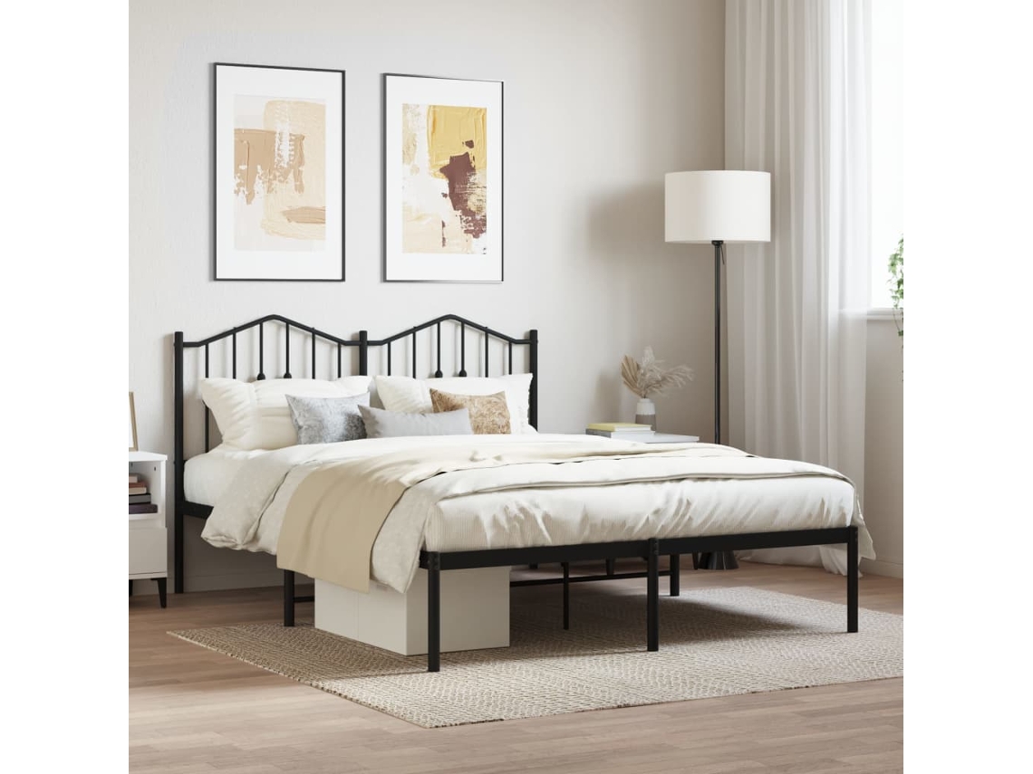 Estructura Cama Sin Colchón Con Cabecero Metal Negro 140x190 Cm