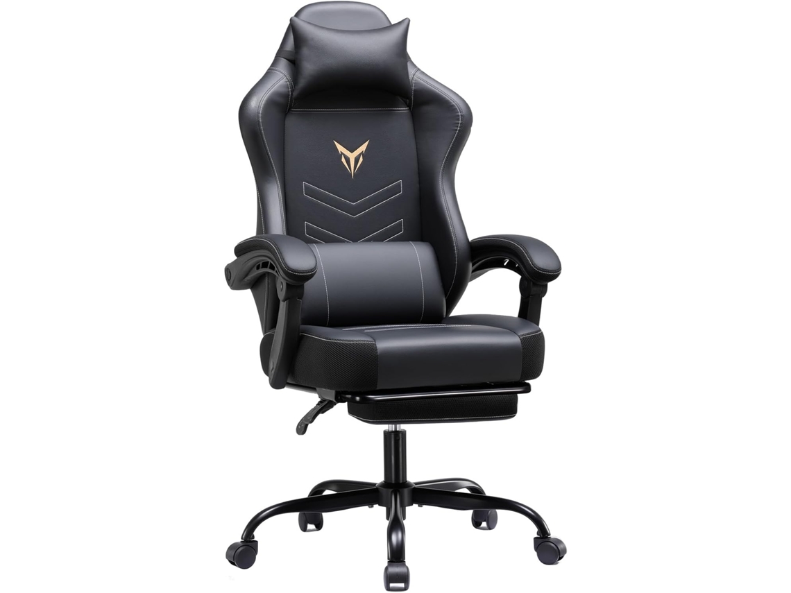 Silla Gamer, Silla de Oficina Ergonómica con Altura Ajustable, Silla Giratoria en Cuero Sintético Negro GTplayer
