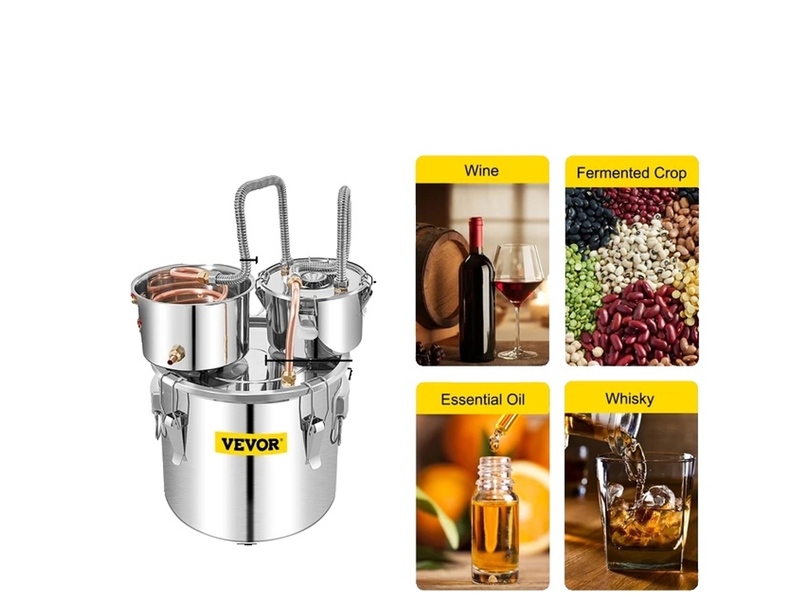 Destilador de alcohol de acero inoxidable, capacidad de 12 a 50 l, sistema de enfriamiento rápido, OEM de 20 l