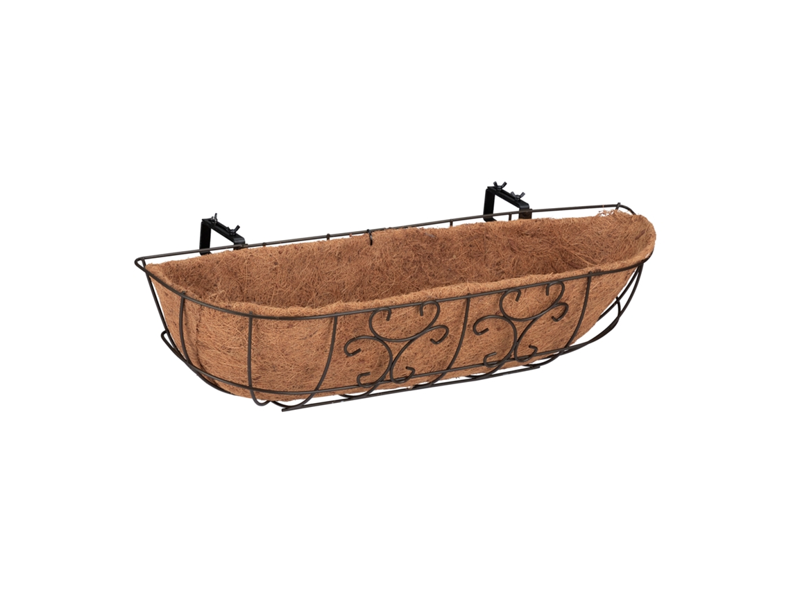 Relaxdays Jardineras De Balcón Set De 3, Para Colgar En Barandilla, Hierro Y Fibra De Coco, 21x76x22 Cm, Marrón/natural