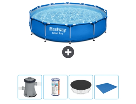 Piscina BESTWAY Round Steel Pro - 366 x 76 cm - Azul - Bomba incluida Filtrar - Cubrir - Suelo