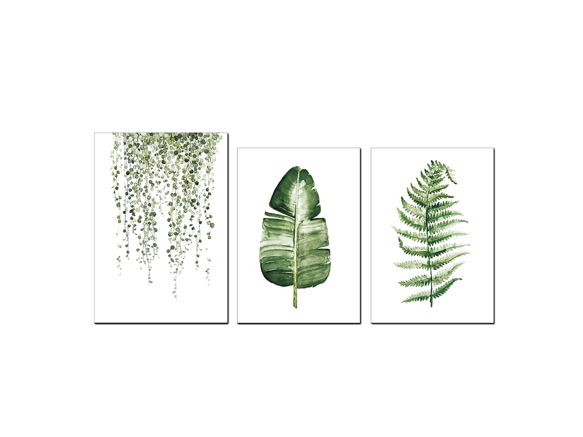 Rebe-3 Piezas/set Pintura De Lienzo De Plantas Verdes Estilo Rural Decoración Moderna Para Sala De Estar Dormitorio