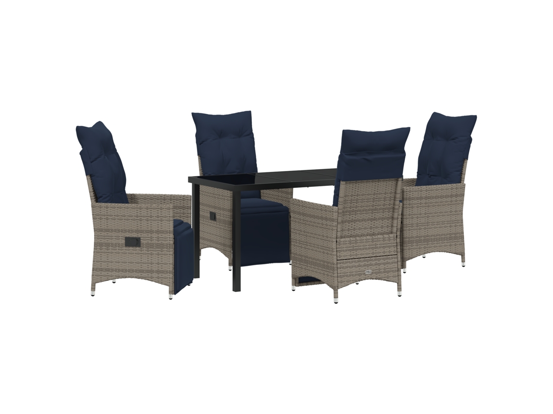 Conjunto 5 De Comedor De Jardín Vidaxl Con Cojines Ratán Gris