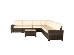 Mueble de Jardín Esquinero Lazaro de 7 Plazas en Resina Trenzada con Mesa Marrón y Beige Concept U