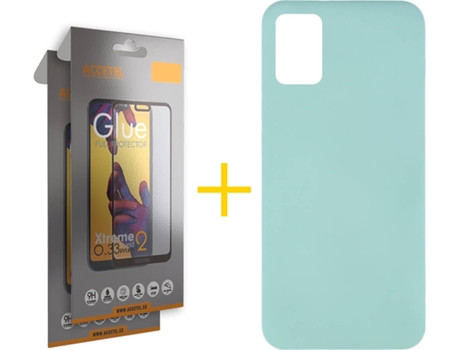 Kit Funda + 2 Protectores de Pantalla Samsung Galaxy A51 ACCETEL Full Silicona Líquida (Verde Agua)