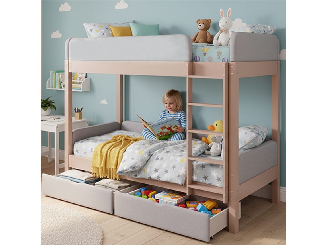 Litera Infantil Con Borde Suave Y Acolchado Anticolisión, Escalera Recta De Cuatro Peldaños, Dos Cajones Y Base De Láminas Resistente.