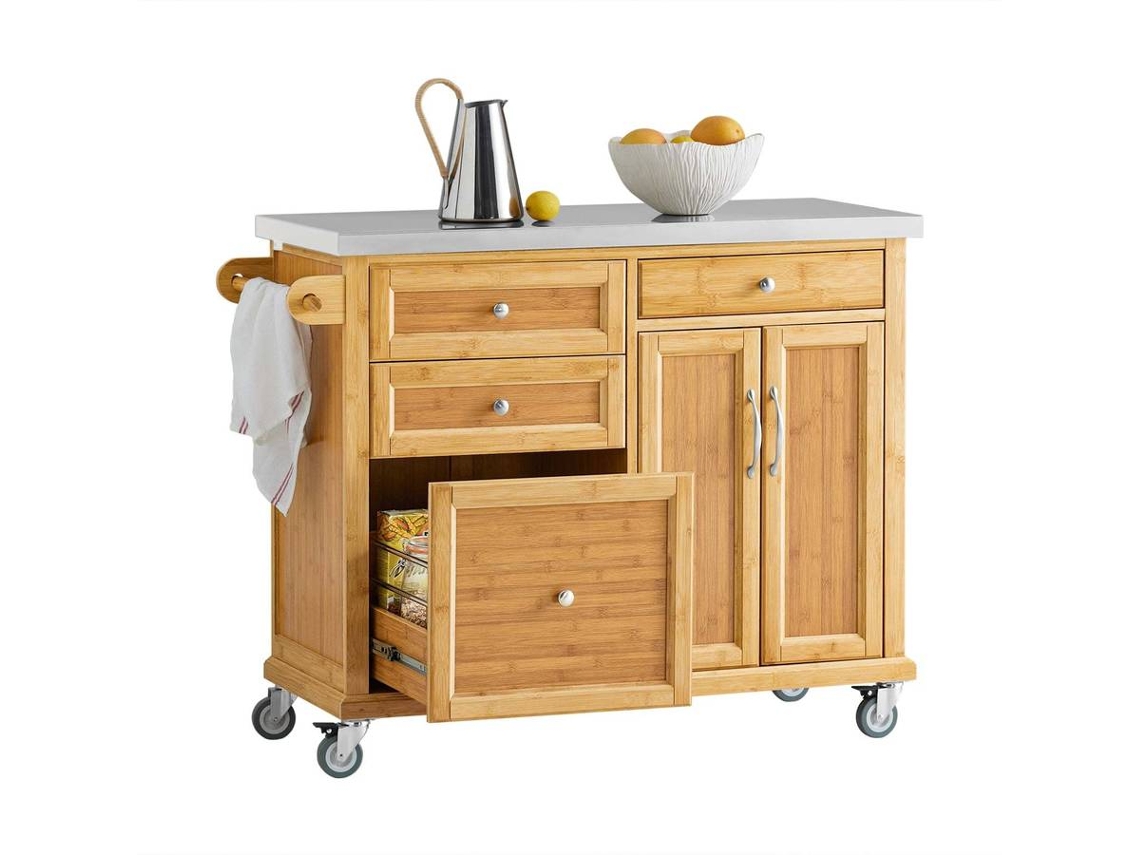 Carrito de Cocina SOBUY FKW70-N (Bambú/MDF/Acero Inoxidable - 115x92x46 cm)