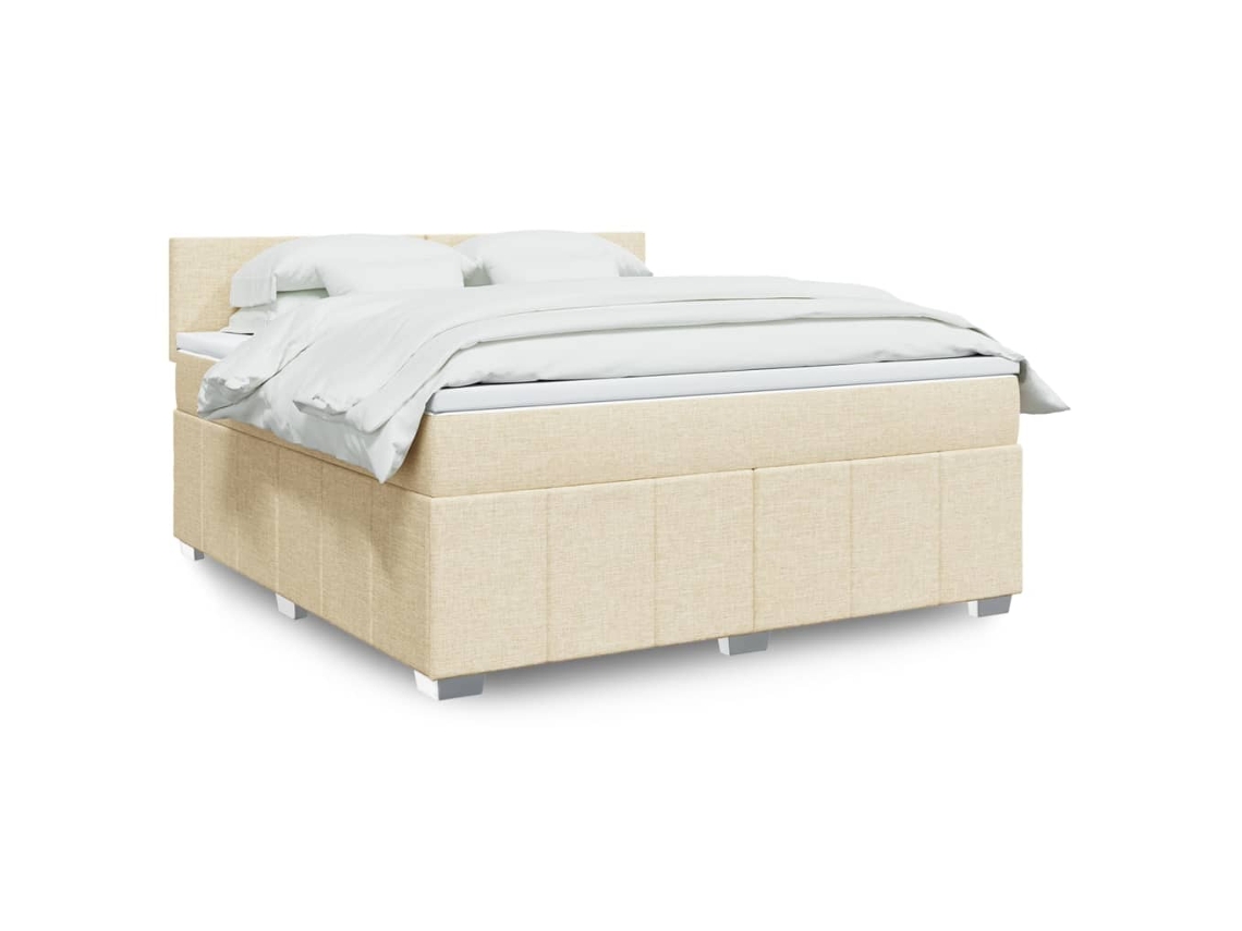 Cama Box Spring Con Colchón Tela Color Crema 180x200 Cm