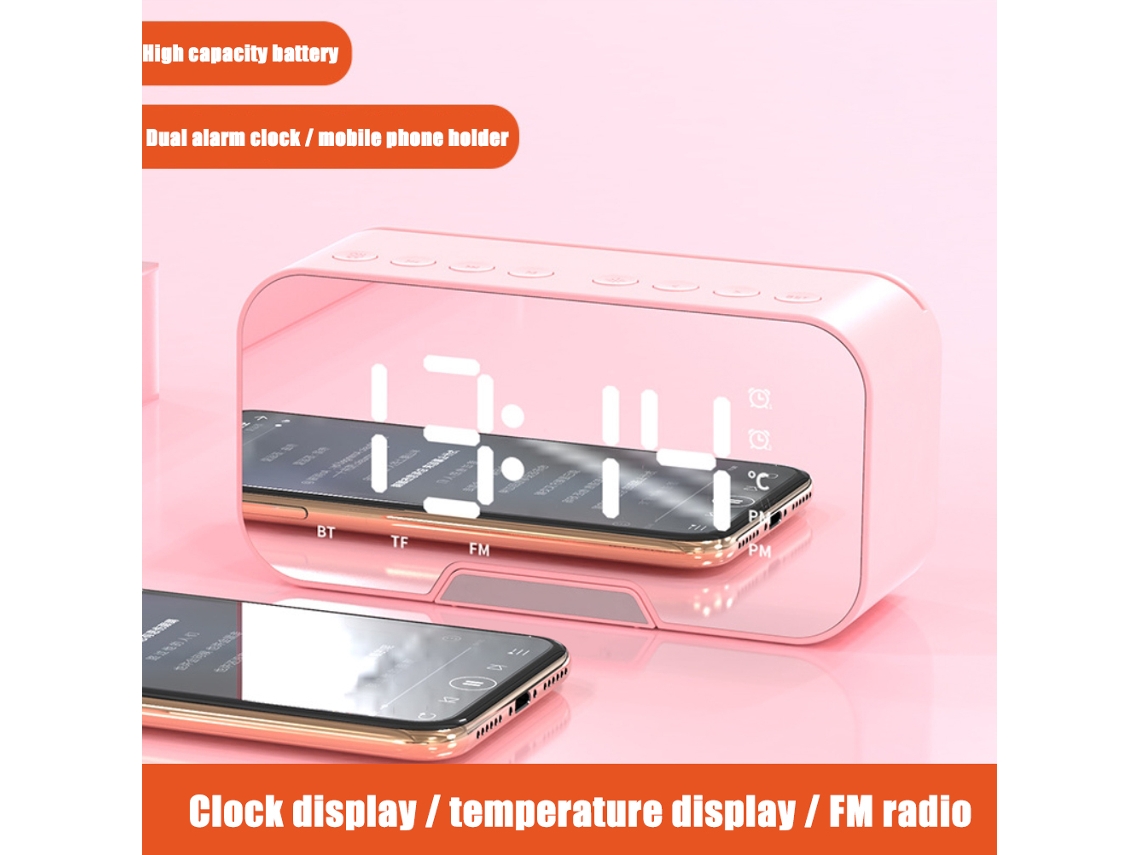 Mini reloj despertador con espejo, LED y altavoz