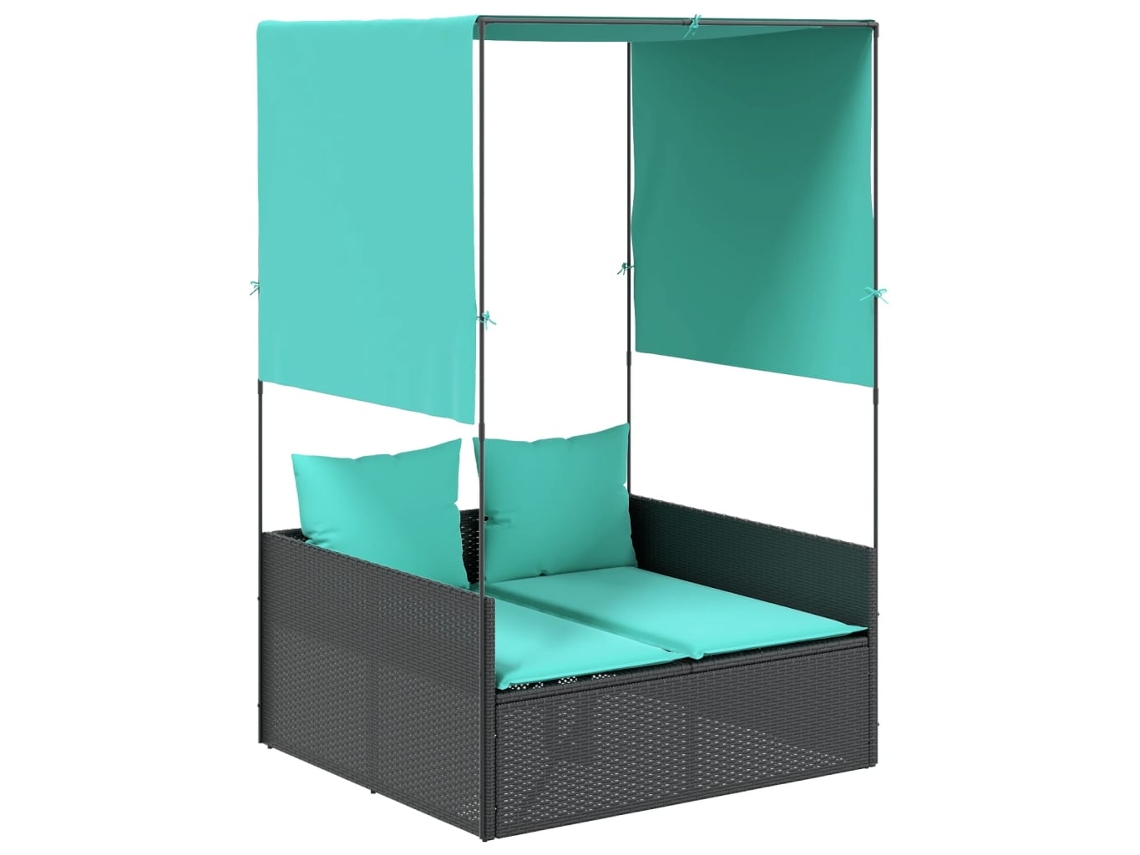 Maison Exclusive - Tumbona Doble Con Techo Y Cortinas, De Poliratán Negro