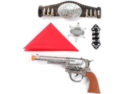 Kit de Vaquero Pistola de juguete, Pañuelo, Estrella, Balas y Cinturón