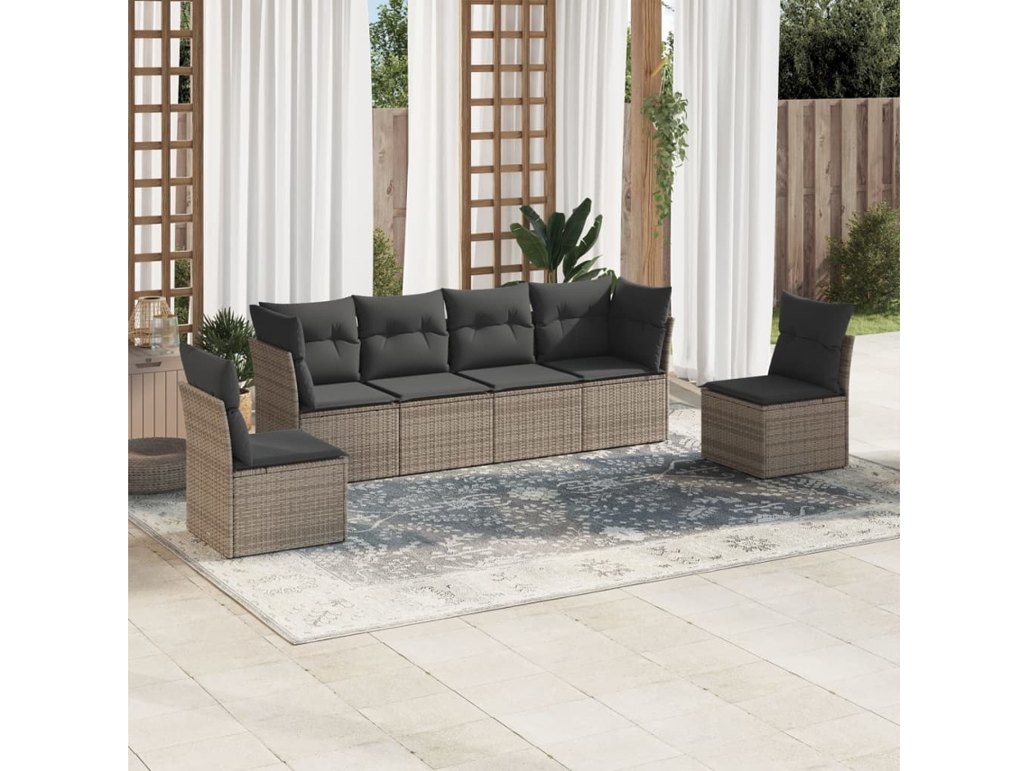 Conjunto de sofá de jardín de 6 piezas con cojines de mimbre gris, Dkd Home Decor