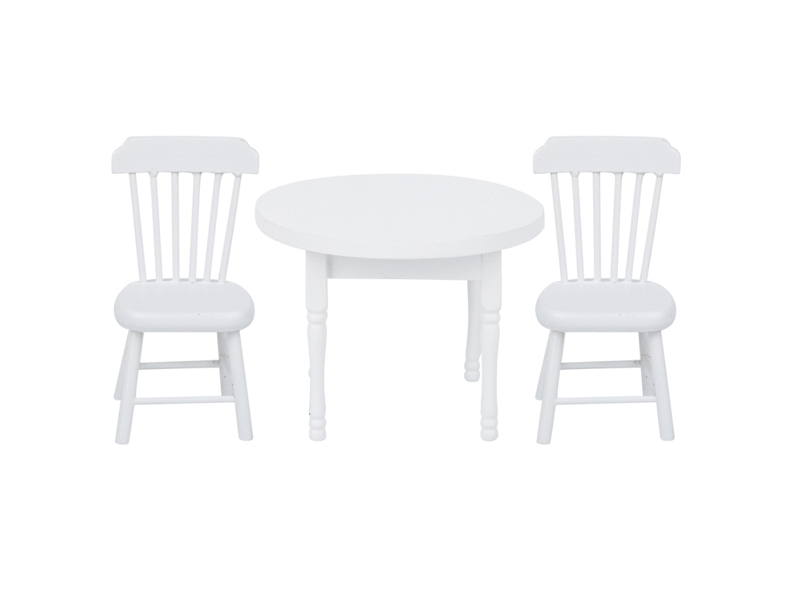 Mesa De Comedor Redonda Blanca Con Sillas En Miniatura A Escala 1:12 Para Casa De Muñecas, De Madera.