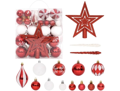 vidaXL Juego de adornos de navidad de 64 piezas rojo y blanco