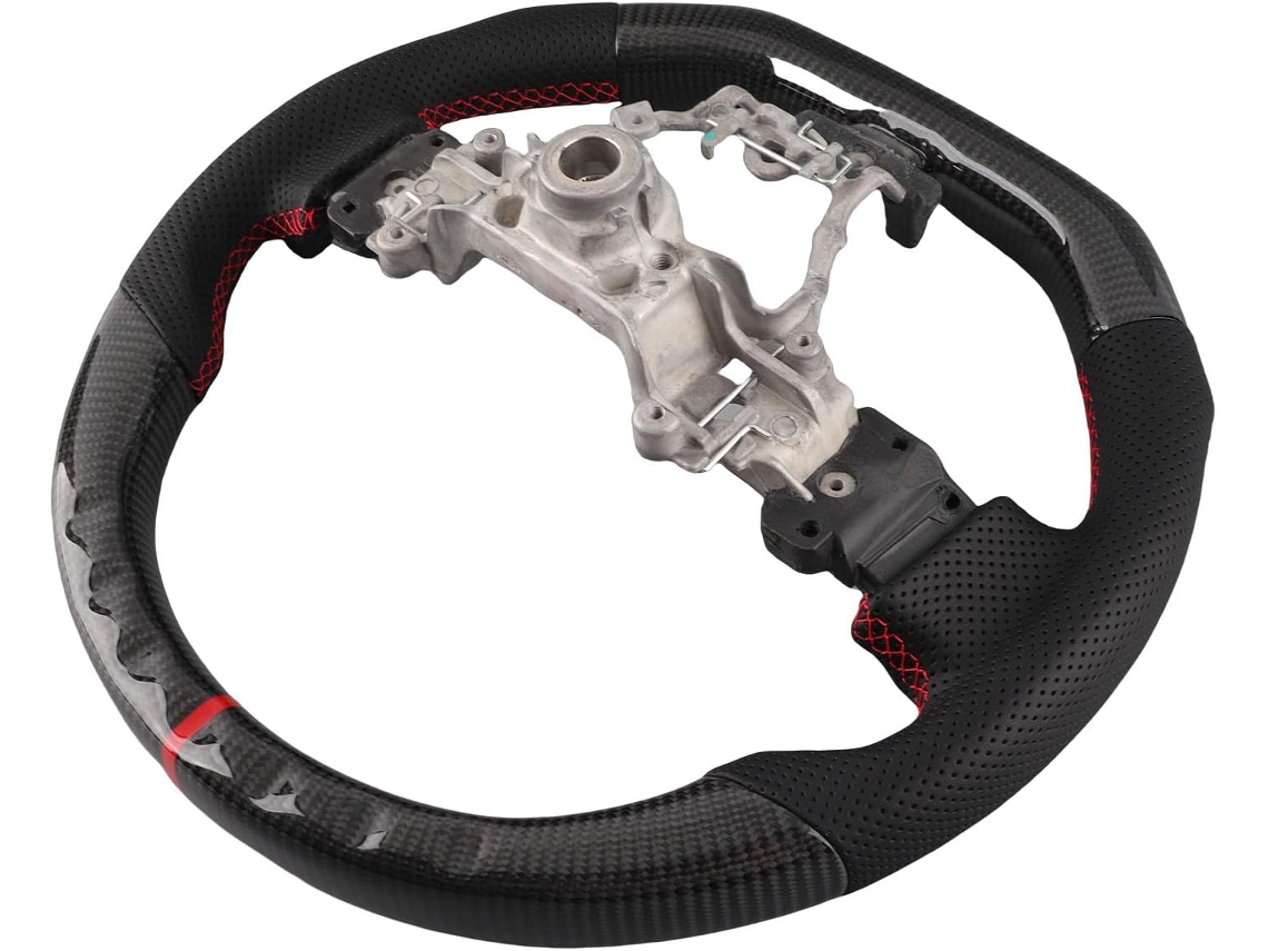 Volante De Carreras De Fibra De Carbono Con Costuras Rojas Para / 2015-2020, Ligero Y Duradero, Tipo D