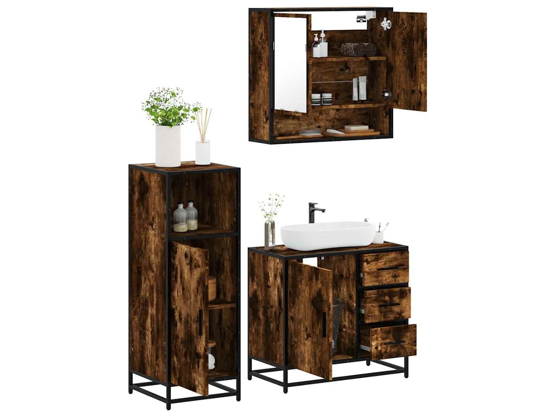 Pcs Conjunto De Móveis Wc Madeira Processada Carvalho Fumado Wsd73670 Lovely Home
