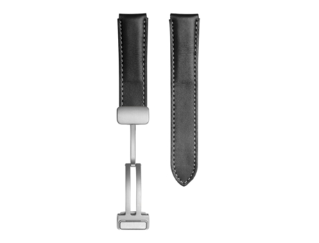Correa de reloj inteligente para Samsung Galaxy Watch5 de 40 mm/44 mm, correa de cuero genuino de tela lisa, hebilla plateada (negro)