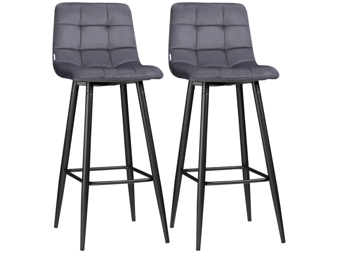 Juego de 2 taburetes de bar retro con reposapiés, 42x55x103 cm, color gris.