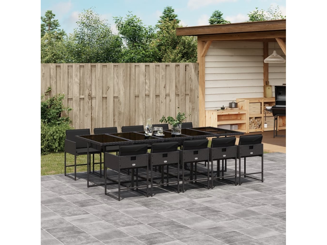 Juego de comedor de jardín de 11 piezas con cojines de mimbre negros de DKD Home Decor