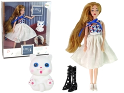 Muñeca Bebé Con Gato Cabello Largo Marrón. Activo B.