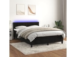Cama Box Spring Colchón Y Led Terciopelo Negro 140x190 Cm
