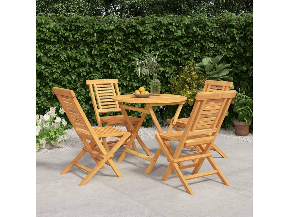 Juego de comedor de jardín de 5 piezas en madera maciza de teca DKD Home Decor