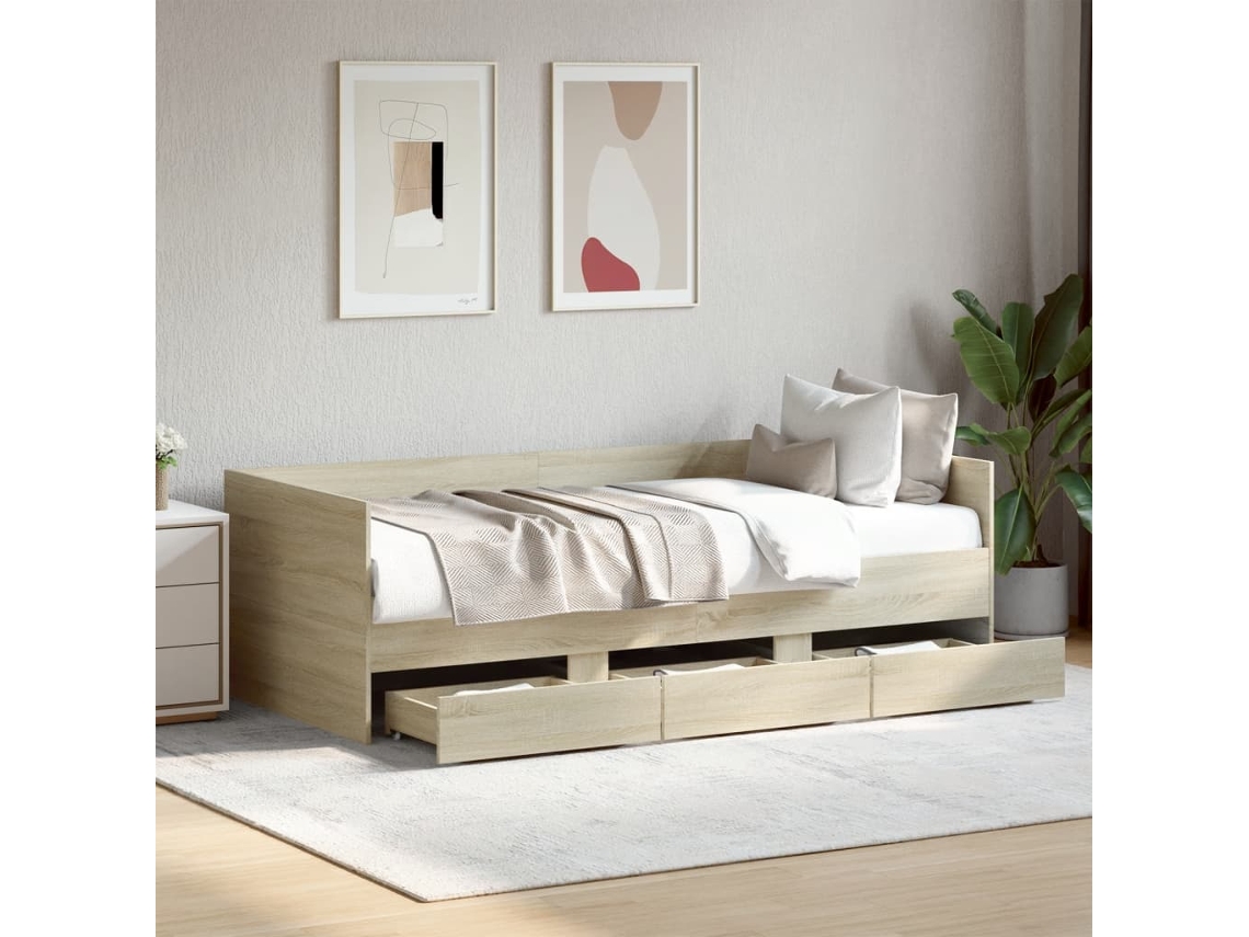 Sofá Cama Con Cajones Sin Colchón Roble Sonoma 90x190 Cm