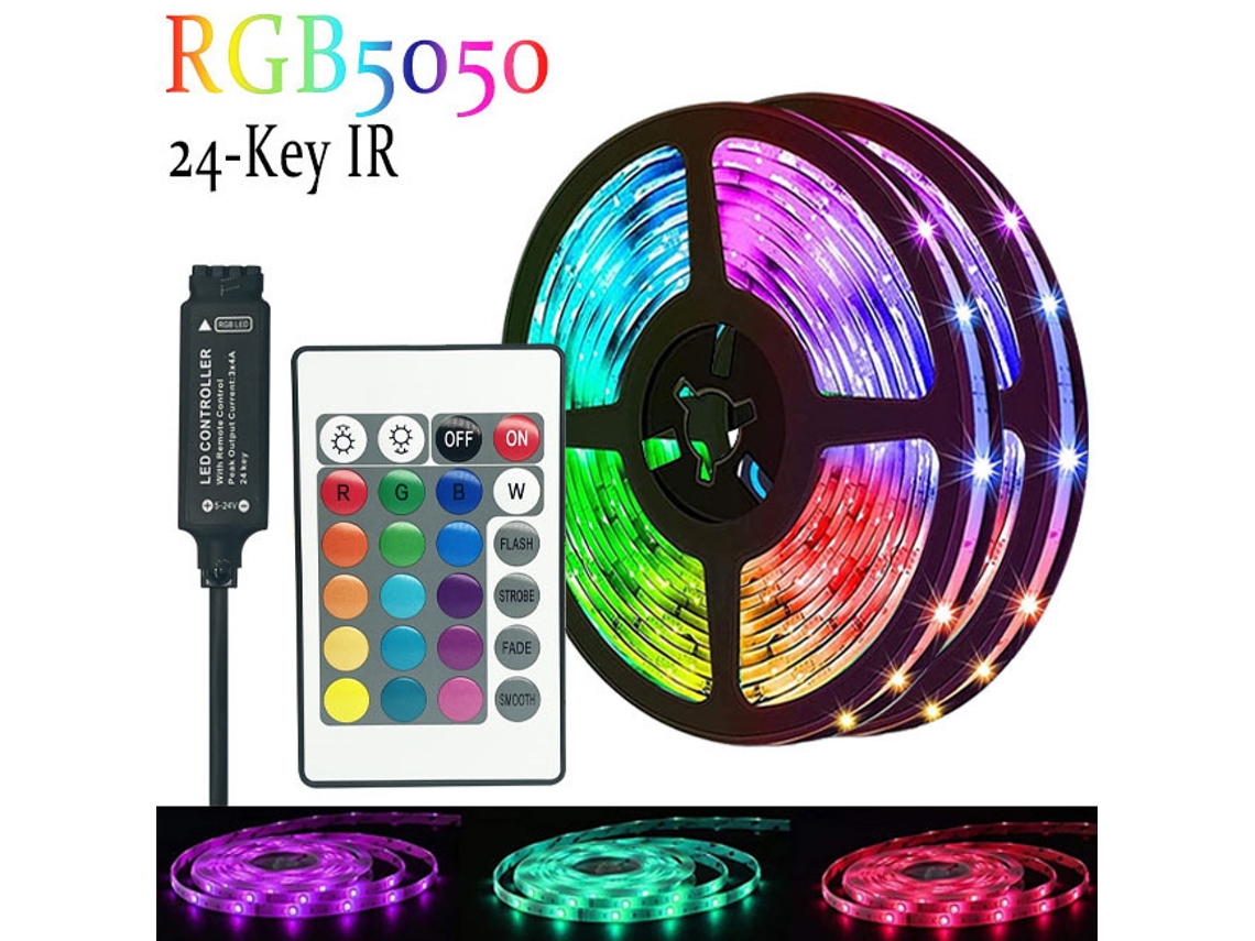Kit de tira LED RGB 5050 Yuysan con control remoto de 24 botones de 30 m