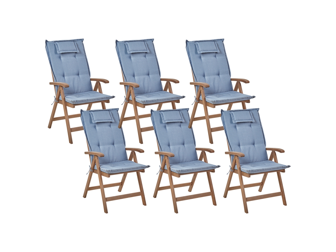 Conjunto De 6 Cadeiras De Exterior Ajustáveis Beliani Amantea De Madeira De Acácia Castanho 54x69x105
