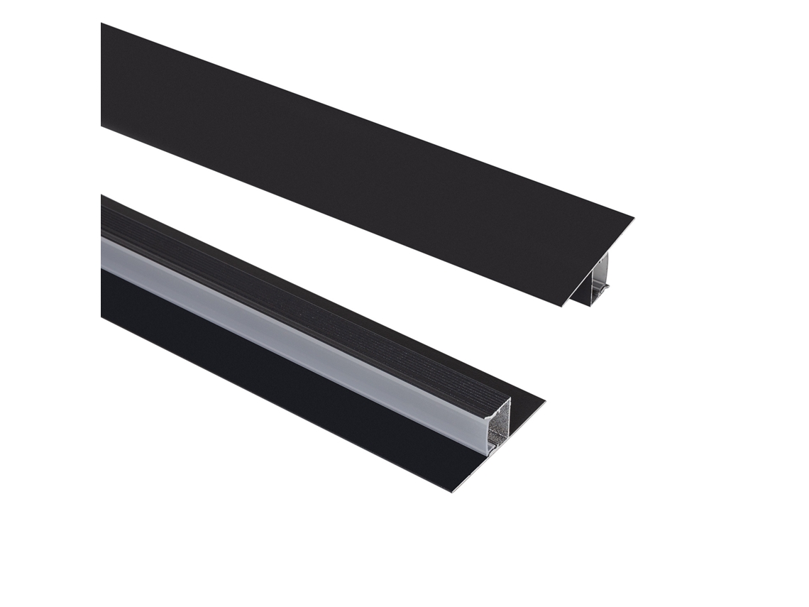 Perfil Aluminio Integración En Pared/techo Para Tira Led Hasta 15 Mm Con Tapa Continua Preto 2 M Semi-transparente